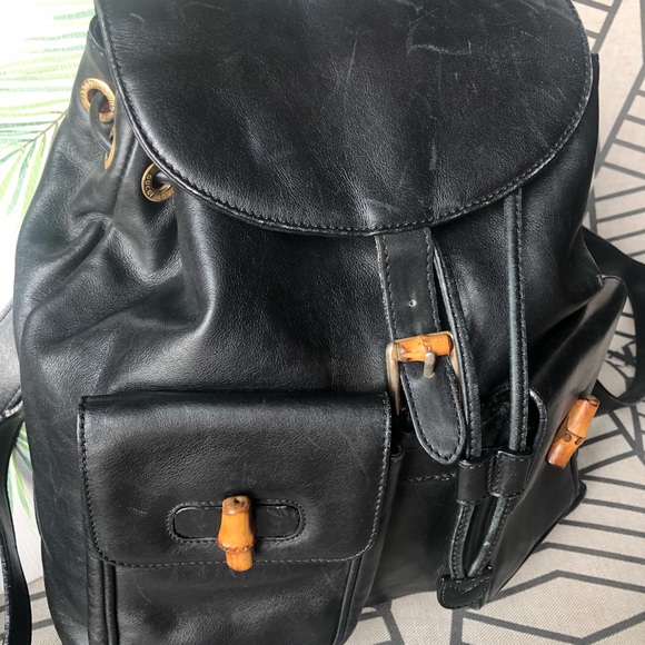 Gucci Vintage Bamboo Leather Backpack - Black - Picture 2 of 8